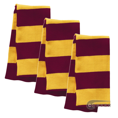 Dark Red/Gold Sportsman Rugby Striped Knit Scarf - 3Pieces
